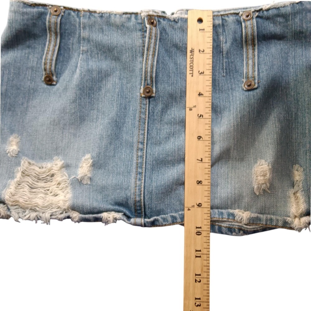 Y2K One Spo Distressed Denim Mini Skirt Womens Small Blue Zipper Grunge‎ Raw Hem - Picture 7 of 8